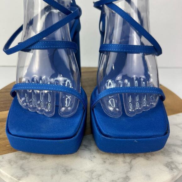 EUC Zara EU 39/US 8.5 Blue Strappy Retro Chunky Platform Heel Square Toe Sandals - Picture 5 of 14